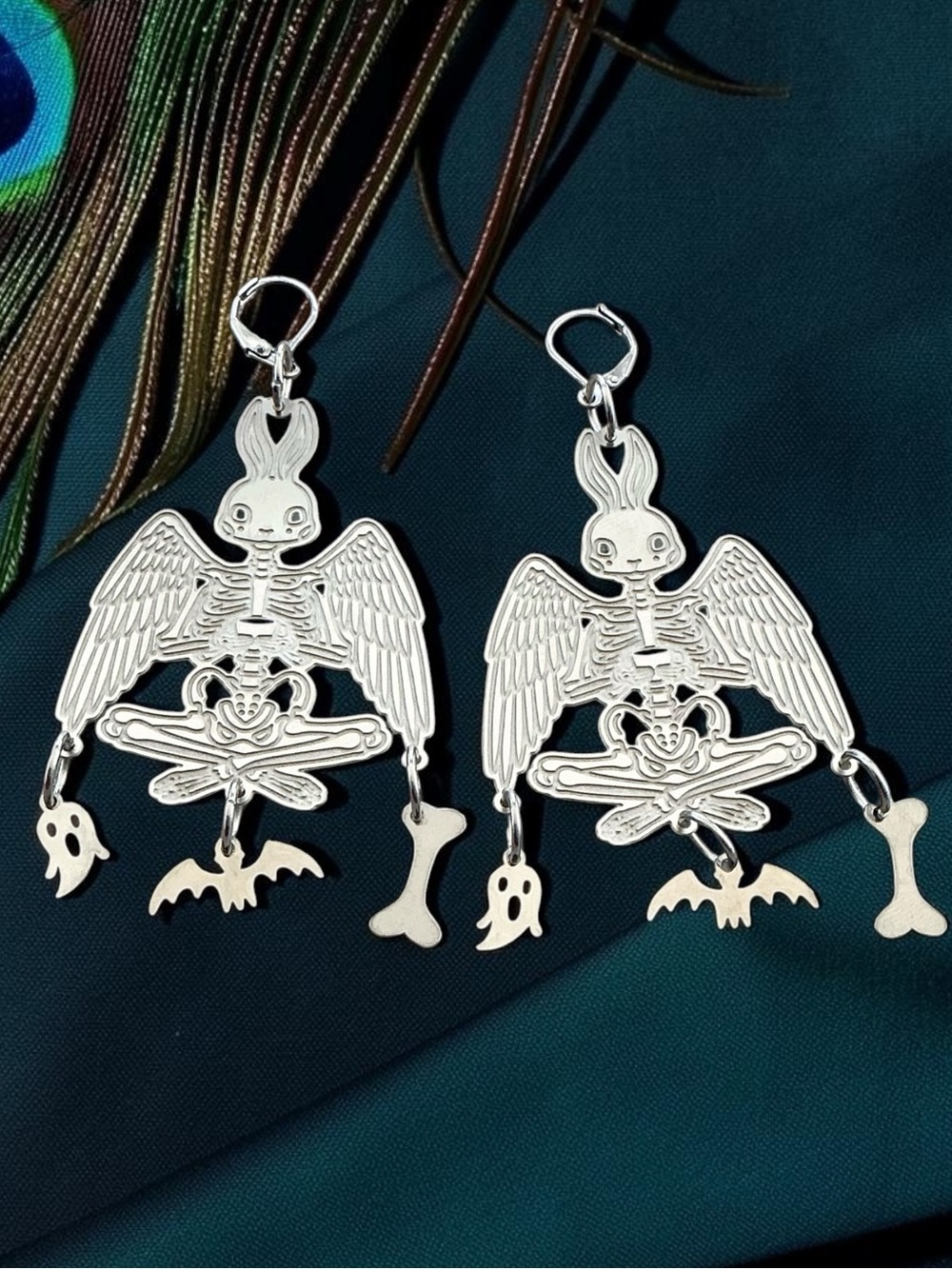 🆕 Skeleton Meditating Rabbit with Ghosts Bats and Bones